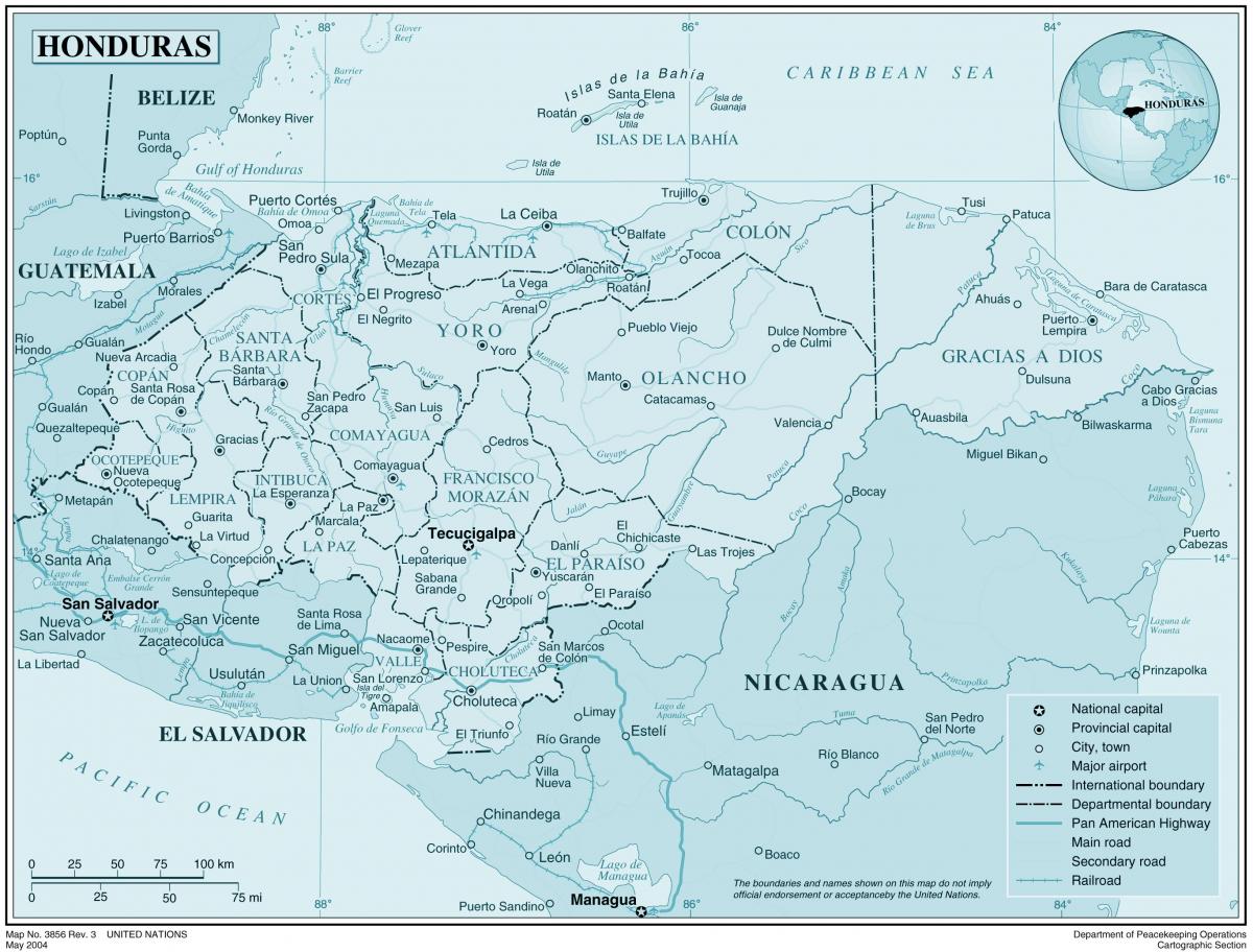 mapa fizyczna mapa Hondurasu