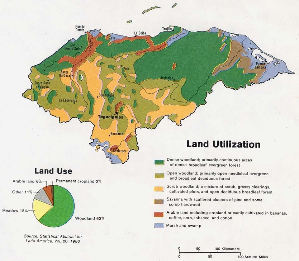 mapa Hondurasu góry