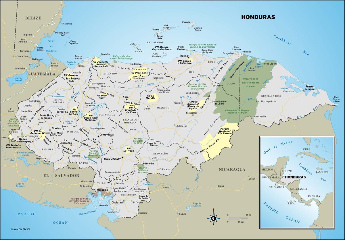 mapa Hondurasu drodze