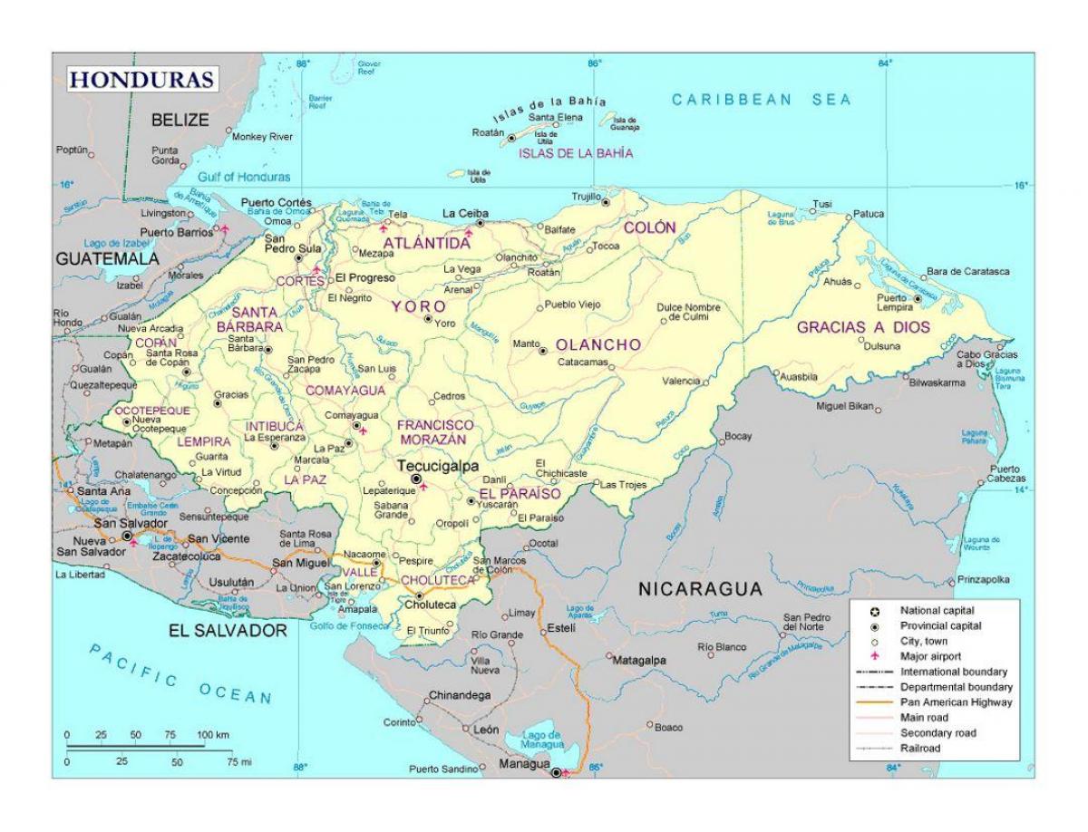 Honduras mapa z miastami