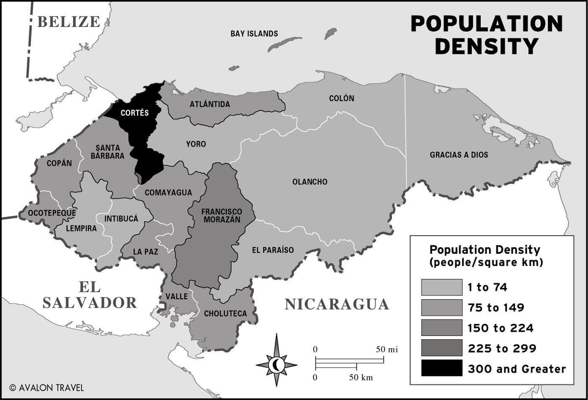 mapa Hondurasu ludności