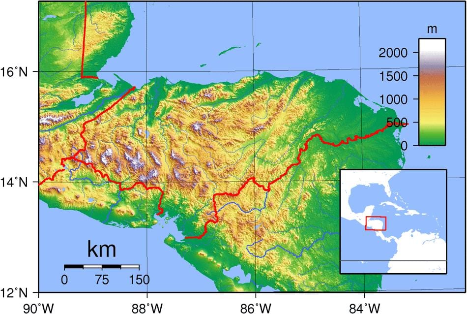mapa topograficzna Hondurasu