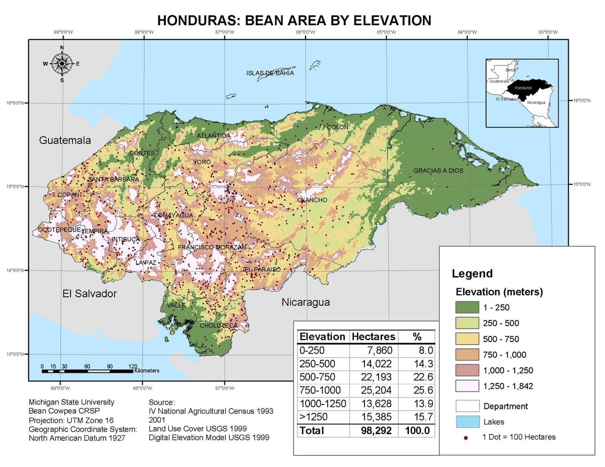 mapa Hondurasu wysokości