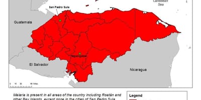 Mapa Hondurasu z malarią